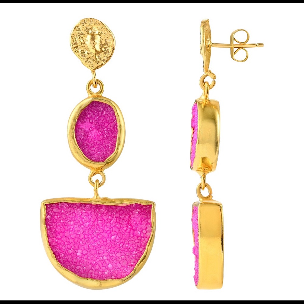 Pink and Gold Druzzy Drop  Earrings